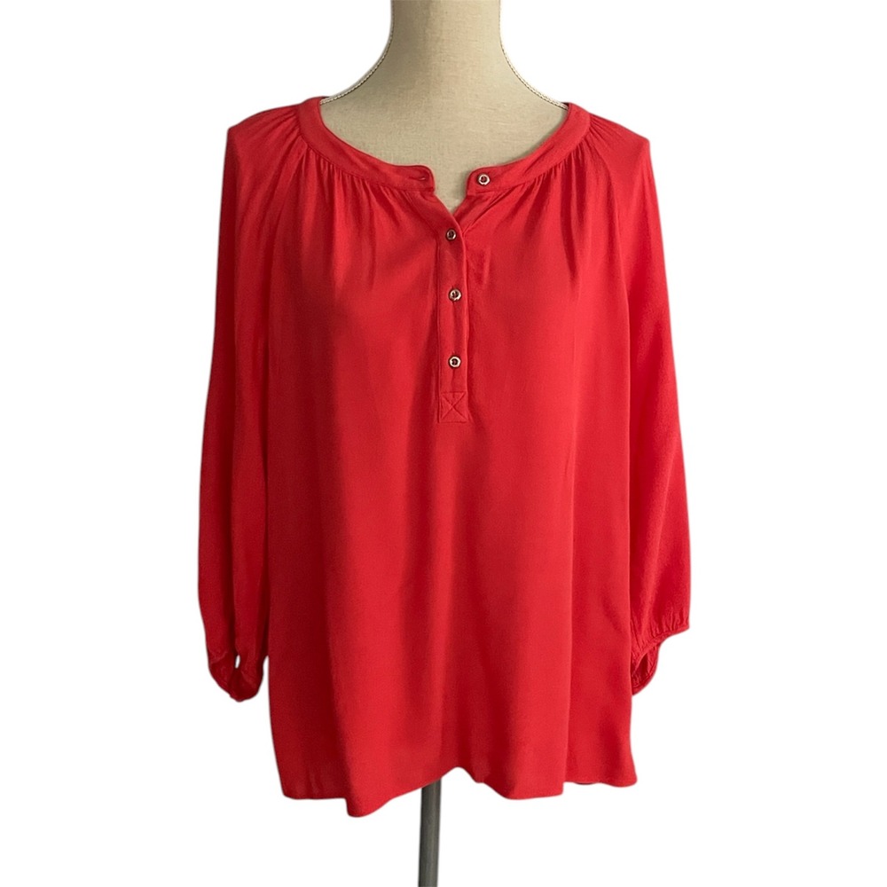 Banana Republic Blouse Women's Size M Red 3/4 Sleeve Career‎ Office